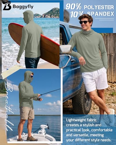 Men's UPF 50+ Sun Protection Hoodies Mask Long Sleeve Thumbholes Lightweight Dry Rash Guards Running Fishing Shirts - color: Mint Green, size: Large