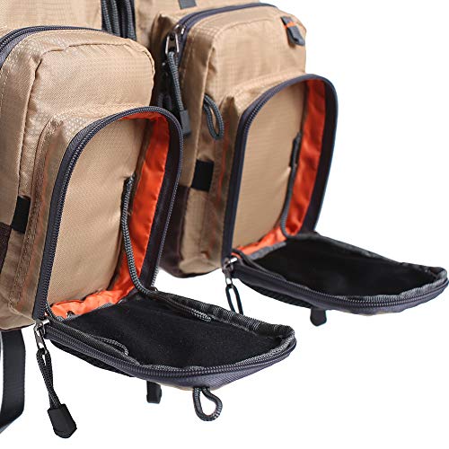 Waxaya Lightweight Fly Fishing Vest with Multi Pockets Adjustable Size Mesh Fishing Backpack for Men and Women - color: Khaki