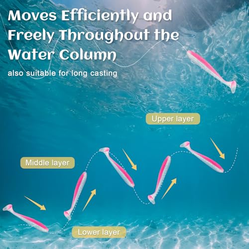 30pcs Soft Plastic Fishing Lures Paddle Tail Swimbaits Soft Baits Lure for Bass Crappie Trout Shad Freshwater Saltwater Fishing Mixed 3.5 Inch 4.7 Inch Swim Bait Kit with Box - color: White, Black, Pink, Orange, Yellow