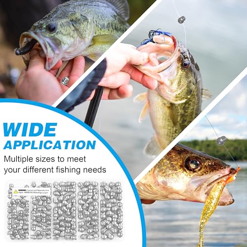 OROOTL 170pcs Split Shot Fishing Weights Sinkers - Premium Round Removable Fishing Sinkers Split Shot Weights Assortment Adjust Open Mouth Fishing Weights Clip for Freshwater Saltwater 5 Sizes