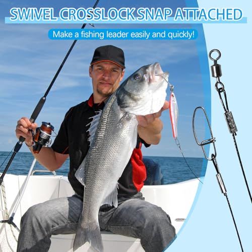 Fishing Leaders Steel Line Saltwater Fishing Leaders with Swivels and Snaps,11.8inch 35LB, 19inch 110LB - size: 20inch