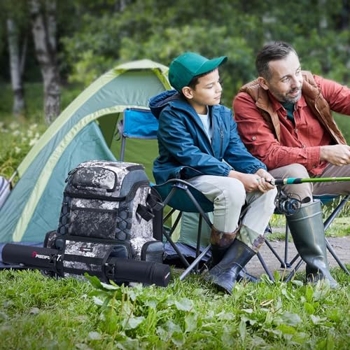 Piscifun Fishing Tackle Backpack with Rod Holders & 4 Tackle Boxes, 42L Outdoor Fishing Bag with Waterproof Rain Cover - color: Veil Camouflage