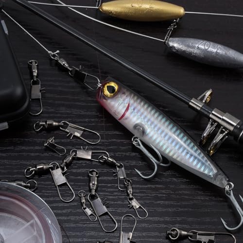 Dr.Fish 30 Pack Ball Bearing Snap Swivels, Swivels Fishing Tackle with Safety Interlock Snap Saltwater Freshwater Stainless Fishing Clips Clasp Leader Line Hook Sinker Connector - size: #2-24LB-1.2"