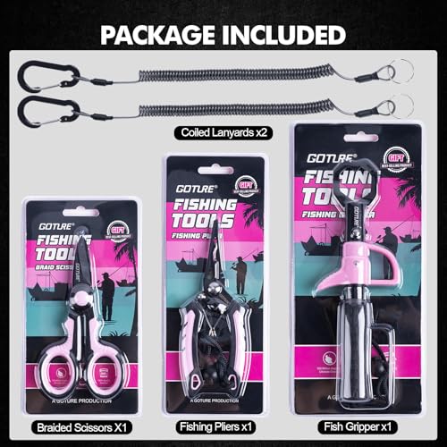 Goture Fishing Tool Kit,Fishing Pliers,Fillet Knife with Sheath,Fish Lip Gripper,Fish Hook Remover,Lanyard,Line Scissors,Sharpener,Stainless Steel Soap,Saltwater Gear Kit,Red/Pink,Gifts for Men/Women - color: B2:5pcs Pink Fishing Tool Kit