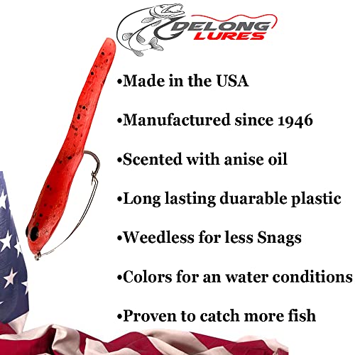 DELONG LURES 3" Weedless Tadpole Fishing Lures for Bass, Crappie, Bluegill, Perch, and Trout, Slow Sinking Life Like Fishing Baits Scented Pre Rigged Fishing Gear - color: Red Bug