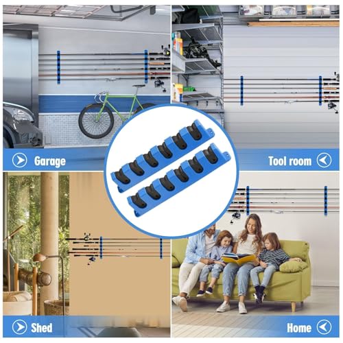 DZrudun Horizontal Fishing Rod Holder for Garage Wall Mounted-6 Rods Fishing Pole Storage Rack with Damage-Free EVA Grip, Interlocking Fishing Pole Holders for Garage Organization,Best Fish Gifts Men - style: Horizontal Blue, 1 Pair