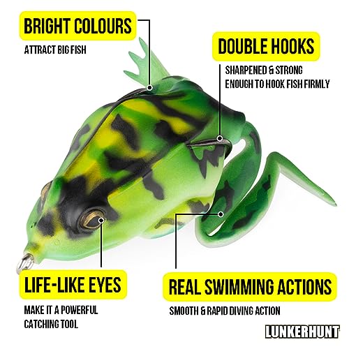 Lunkerhunt - Topwater Fishing Lures for Bass Trout Fishing | Combat Frog Lure for Big Fish | Award Winning Hollow Body Frog Fishing Bait with Weedless Hooks - color: Sierra