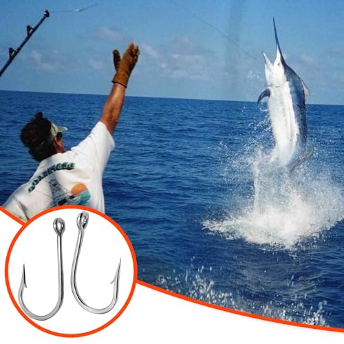 Fishing Hooks Saltwater Tuna Hooks, 15pcs Stainless Steel Big Game Hooks Forged Ringed Extra Strong Saltwater Fishing Tackle for Salmon Tuna Fishing - size: 5/0