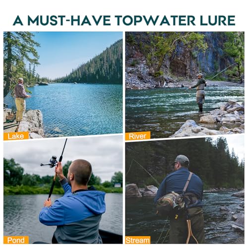Goture Topwater Fishing Lures, Bass Popper Lure Kit, Top Water Plopper Fishing Lures with Double Blade Rotating Tail, Floating Lure for Freshwater Saltwater Bass Walleye Pike Catfish, Gifts for Men