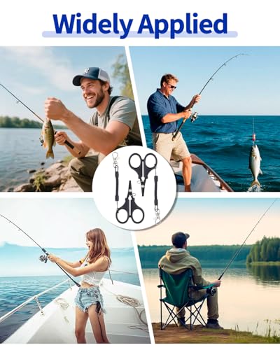 3 PCS Fishing Scissors, Stainless Steel Fishing Line Cutter &braided Line Cutter, Cutters with Titanium Coating-Fishing with Hook and Retractable Coil Lanyards Fishing Accessories (Black) - color: Black