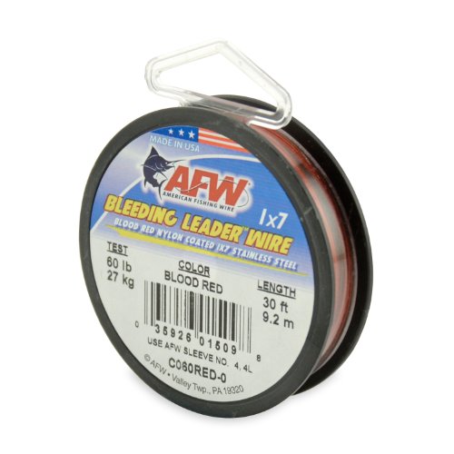 American Fishing Wire Bleeding Leader Blood Red Nylon Coated 1x7 Stainless Steel Leader Wire - size: 30 Feet, 60 Pound Test