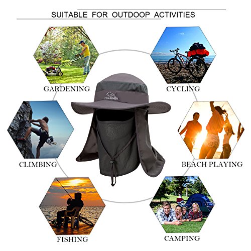 YR.Lover Outdoor UV Sun Protection Wide Brim Fishing Cap with Removable Flap - color: Dark Gray