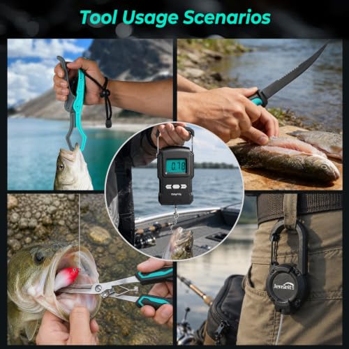 Jenseits Fishing Tool Kit, Fish Gripper, Fishing Pliers, Digital Fish Scale, Fillet Knife, Hook Remover & Fishing Accessories Set, Freshwater Saltwater Fishing Gear, Fishing Gifts for Men Angler - size: 6pcs (with scale)