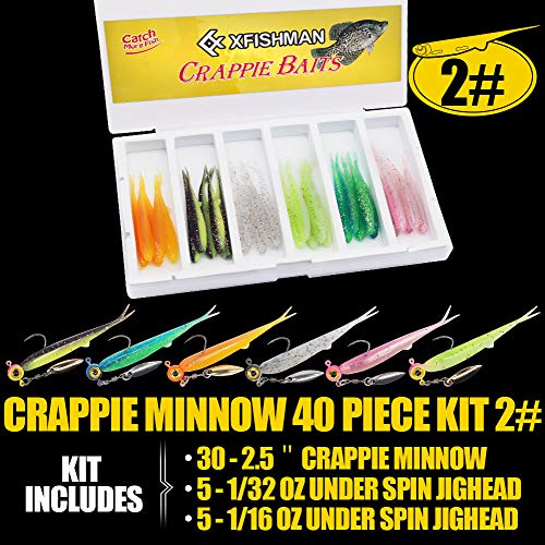 Crappie-Baits- Plastics-Jig-Heads-Kit-Shad-Minnow-Fishing-Lures-for Crappie-Panfish-Bluegill-40 &135 Piece Kit - color: CRAPPIE MINNOW 40 pc. KIT COMBO 2