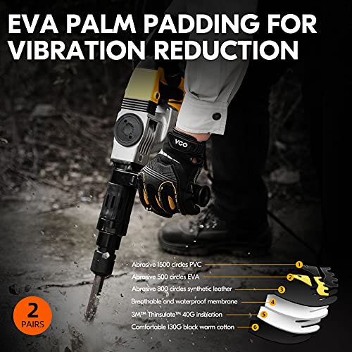 Vgo... 2-Pairs 32°F Waterproof High-Dexterity Heavy-Duty Winter Mechanic Gloves, Impact & Vibration Reduction (M, Black&Gold, SL8849FW) - color: Black&gold-winter, size: Medium (2 Pairs)