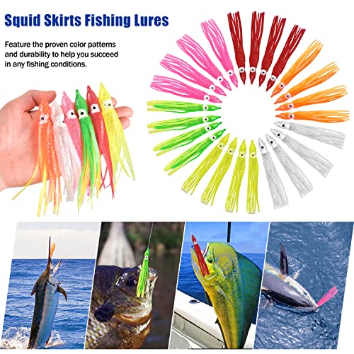 Fishing Squid Skirts Lures, 50pcs Octopus SkirtsTrolling Lure Soft Lures Plastic Fishing Bait for Bass Salmon Trout