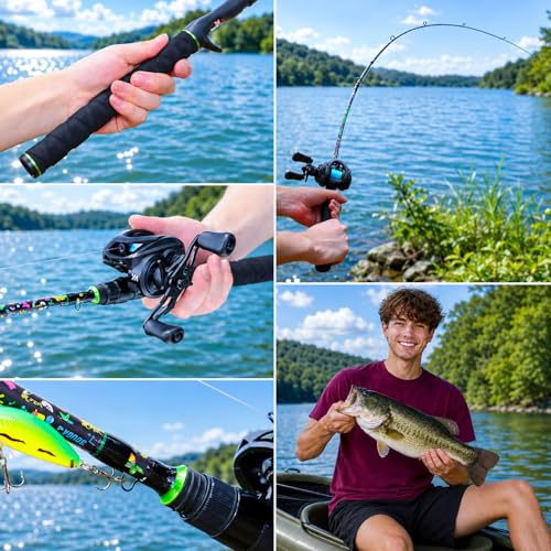 SOUGA Fishing Rod, Liberty Kaleido Carbon Spinning & Casting Rod, 2 Piece Medium Action Bass Trout Rod with SIC Ceramic Guides, EVA Grip, Reel Seat, Hook Keeper, 5.6 & 6ft, 4-14lb Line - size: 5.5 Feet