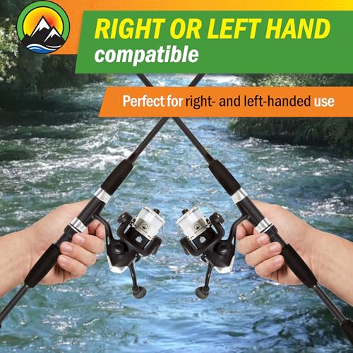 Wakeman Fiberglass Fishing Rod and Reel Combo – 2-Piece 65-Inch Medium Action Spinning Rod Set for Lake Fishing - color: Blackout Matte Black