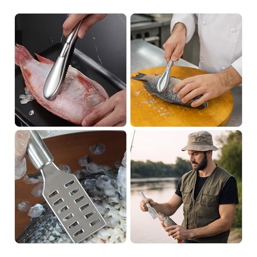 2 PCS Fish Scaler, Stainless Steel Fish Scale Remover, Fish Descaler Tool with Serrated Blade Design, Ideal for Home, Kitchen, Seafood Markets, and Professional Use - size: 2PCS