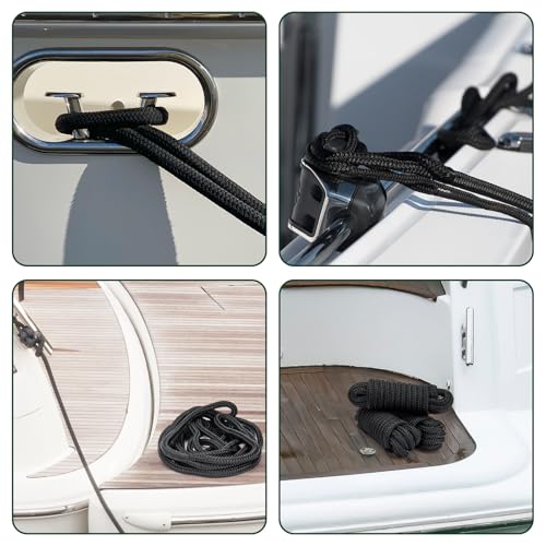 2 Pack 3/8" x 20' Boat Dock Lines for Boat & Pontoon, Premium Marine- Grade Double Braided Nylon Boat Lines, Pre-Spliced with a 12" Eyelet-Black,High Strength,Easy Handling,Boating Gifts for Men. - size: 3/8" x 20' (Pack of 2)