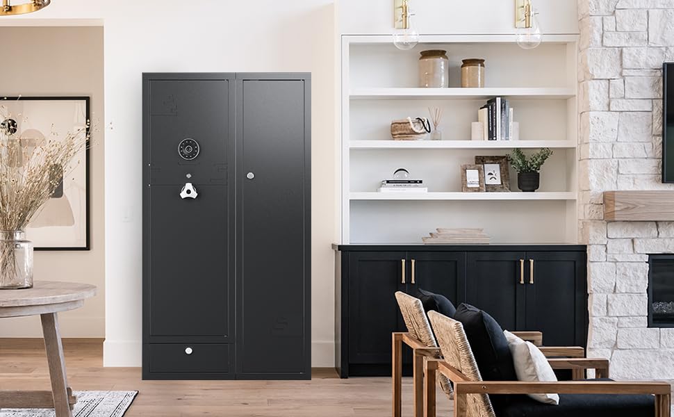 KAER 15-20 Gun Safe Gun Cabinet 2 in 1Large Gun Safes for Rifles and Pistols Rifle Safe for Home High Capacity Electronic Gun Cabinets for Rifles and Shotguns with Drawer,Removable Shelf - size: 15.75"D x 32.7"W x 59.1"H