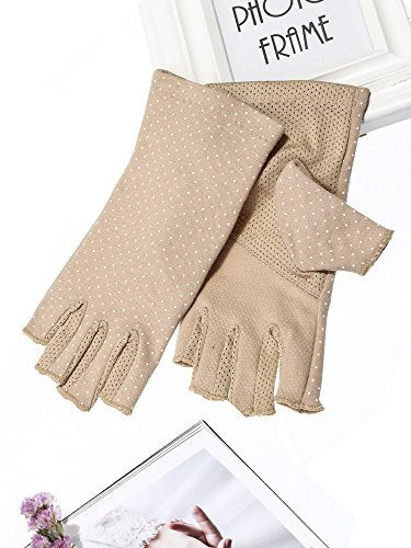 Maxdot Sun Gloves for Women UV Protection Fingerless Non Slip Sunscreen Driving Gloves for Summer Outdoor - style: Khaki-1