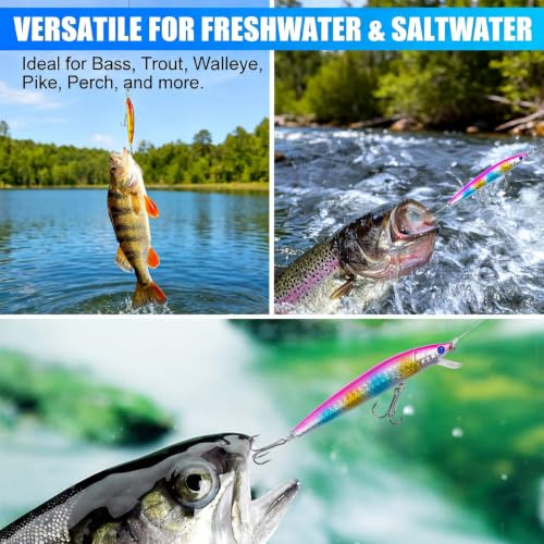 Fishing Lures Kit Crankbait Minnow Jerkbaits Popper Lures Shadllow Deep Diving Swimbaits Pencil Walleye Lures Artificial Hard Fishing Baits for Bass Trout Redfish Saltwater Freshwater - color: Suspending Minnow-8pcs