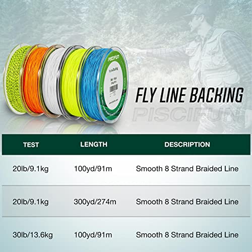 Piscifun Fly Line Backing, Braided Fly Backing Line - color: Fluorescent Yellow, size: 30lb/100yd
