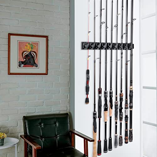 PLUSINNO 2 pack Vertical Fishing Rod rack, Wall Mounted Fishing Rod holder, 2 Packs Fishing Pole Holders Hold Up to 18 Rods or Combos, Fishing rod holders for garage, Fishing Gear and Gifts for Men - style: Blue 2-pack (store 18 combos)