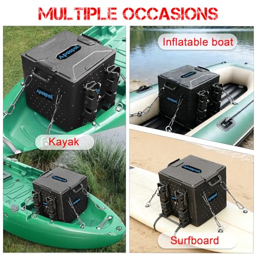Kayak Fishing Crate with 4 Rod Holders | 13"x13" Kayak Tackle Storage Box & Gear Organizer | Durable, Compact Kayak Crate Storage for Most Fishing Kayaks