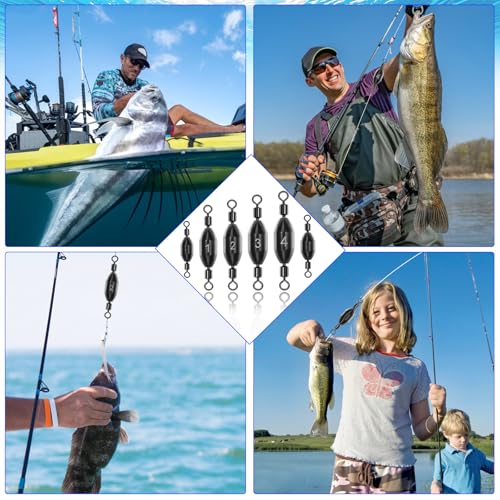 Fishing Weights Swivel Bullet Sinkers Brass Fishing Weights Saltwater Freshwater Bass Sinker Weight with Swivel Rolling 1/4oz, 1/8oz, 1/16oz,1/32oz, 3/8oz, 1/2oz - style: 20pcs-mix