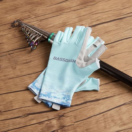 Bassdash ALTIMATE UPF 50+ Women’s Fishing Gloves UV Sun Protection Fingerless Gloves for Kayaking Paddling Hiking Cycling Driving Shooting Training - color: Seafoam Digital Gradient, size: Small
