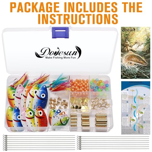 Dovesun Fishing Lure Making Kit DIY Spinner Making Kit, Inline Spinner Baits for Bass Fishing Trout Salmon Freshwater Gift for Men 228pcs/155pcs/107pcs - color: A-228PCS-Smile Blades-Inline Spinners Making Kit