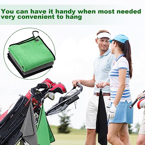 Batiyeer 12 Pcs Golf Towel Bulk for Golf Bags Microfiber Fabric Towel with Clip Waffle Pattern, Fitness, Camping, Hiking, Yoga - color: Black, Gray, Green