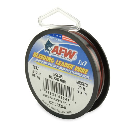 American Fishing Wire Bleeding Leader Blood Red Nylon Coated 1x7 Stainless Steel Leader Wire - size: 30 Feet, 210 Pound Test