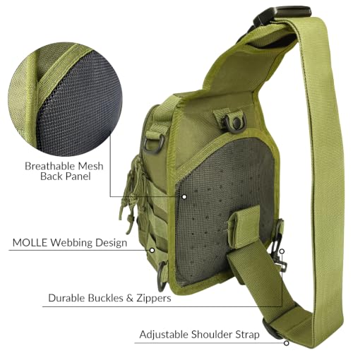 Kynzo Fishing Sling Backpack with Rod Holder, Water-Resistant Fishing Tackle Bag, Durable Shoulder Crossbody Pack for Freshwater Saltwater Fishing (B-Green) - color: B-Green
