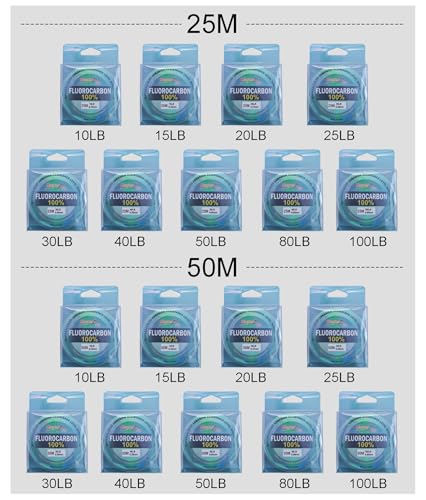 MASTERPRO 100% Pure Fluorocarbon Fishing Line, Clear, 25m/roll, Strong & Tough 10lb 15lb 20lb 25lb 30lb 40lb 50lb 80lb 100lb Fast Sinking Fishing Leader for Freshwater and Saltwater - size: 15LB