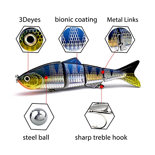 10in Multi Jointed Swimbait Fishing Lures Bait,4 Segment Big Giant Sinking Fishing Bass Lures,Crankbaits Swimbaits with Treble Hook - color: 10in,4.76oz-Color H