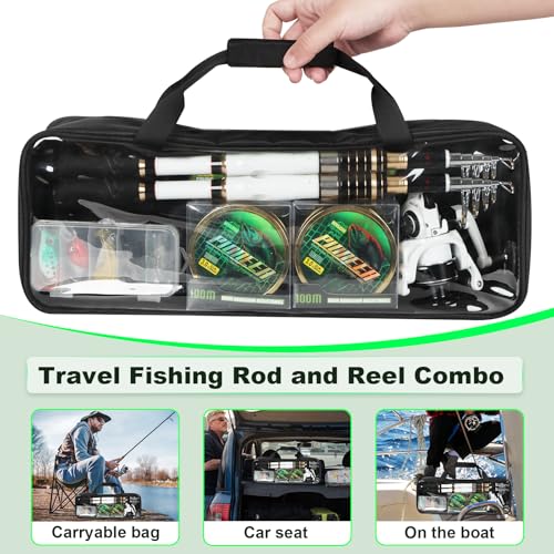 White Fishing Pole Combo, 2PCS 5.9FT Telescopic Fishing Rod and Reel Combo Spinning Reels Lures Set Fishing Line Carrier Bag for Travel Saltwater Freshwater Fishing Collapsible Fishing Kits