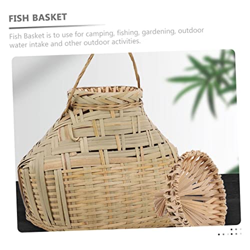 HANABASS Fishing Basket Bamboo Woven Portable Reusable Outdoor Shrimp Container Accessory
