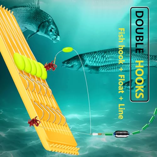 AMHDV Small Pre Tied Fishing Hooks, Double Hook with Line Reverse Bottom Floats - size: 10# (3.3-6.6lb)
