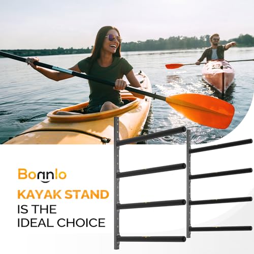 Bonnlo Kayak Storage Rack, Adjustable Heavy Duty Kayak Rack for Kayaks Paddle Boards, Kayak Paddle Holder for Garage, Spacesaver, Gentle on Padding, Boat Organizer - style: 4 Kayaks, Wall Mount