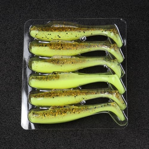 12 Pcs TPR Floating Paddle Tail Swimbaits, 85mm 4.8g Soft Plastic Lures with Strong Kicking Action, Fishing Baits - color: yellow
