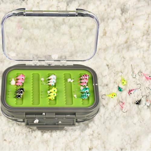 Tungsten Jigs, 18/27Pcs Tungsten Ice Fishing Jigs Kit for Panfish 3.2/4/5mm Glow in Dark Teardrop Ice Fishing Lure Jigs with Two-Sided Jig Box Assortment