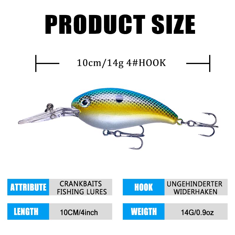 Crankbait Crank Bait Bass Fishing Lures, Square Bill Crank baits for Bass,Deep Diving Crankbaits,Fly Fishing Lures for Freshwater/Saltwater Trout Bass Snapper Walleye Crappie