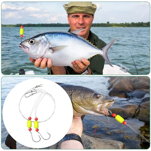 JellyArch 12 Pcs Pompano Rigs for Surf Fishing Offshore Surf Fishing Rigs Saltwater Gear Tackle with 2/0 Circle Hooks Double Circle Swivels Duo Lock Snaps - color: Yellow