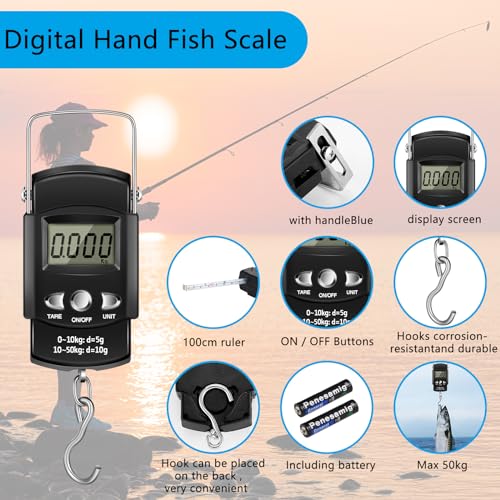 Hungdao 252 PC Fishing Tool Kit Terminal Tackle Kit Fish Hook Remover Lip Gripper Digital Scale Pliers Lanyard Sheath Gear with Tackle Box Summer Fishing Gifts for Men