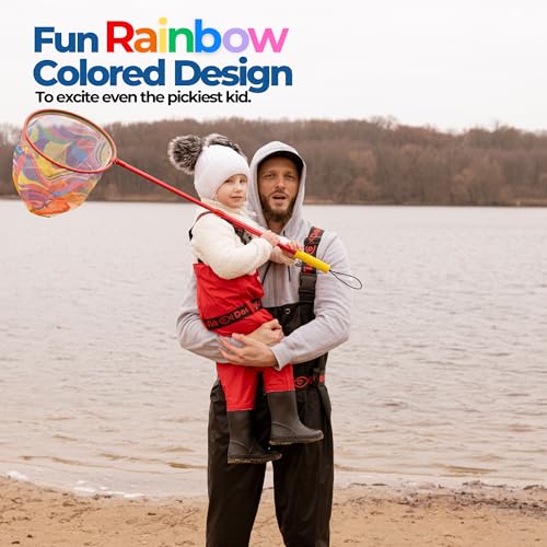 DaddyGoFish Kids Fishing Net - Extendable Telescopic Landing Net for Boy Girl Children Catching Small Fish Crab Shrimp Minnow Dragonfly Beach Pier Lake River Ocean - color: Style 2 (2 Pack, Blue + Green)