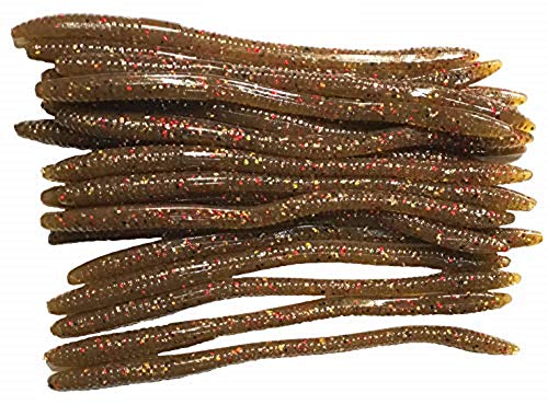 20 Pcs 6.25" Drop Shot Finesse Worms (Scented, Floats) Soft Plastic Baits for Bass Fishing - color: Green Pumpkin/Moss Boss