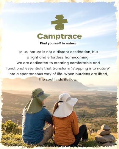 Camptrace Sun Hats for Women Men UPF 50+ UV Protection Wide Brim Hiking Fishing Hat with Neck Flap - color: 08-dark Khaki